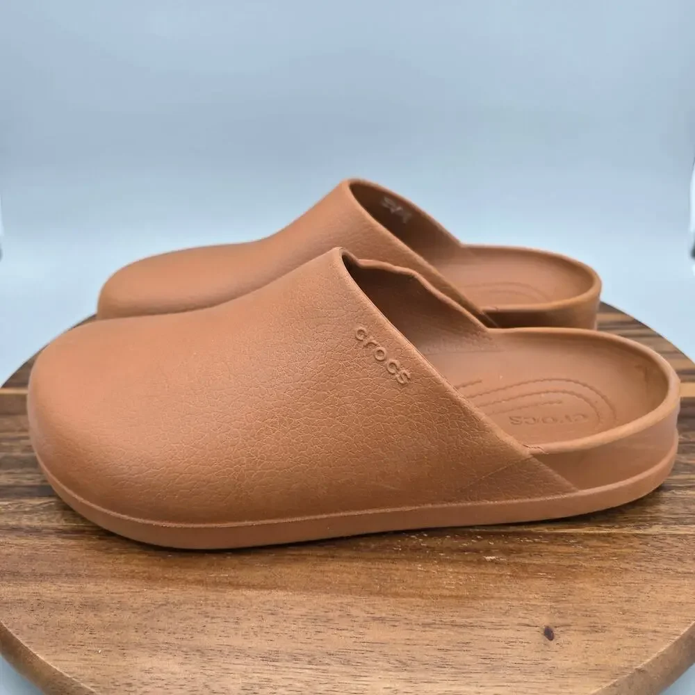 Crocs Dylan Clogs Shoes Mens 10 Cognac Brown Slip On Comfort Mules Casual
